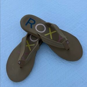 Roxy Brown Flip Flops with Multicolor Logo